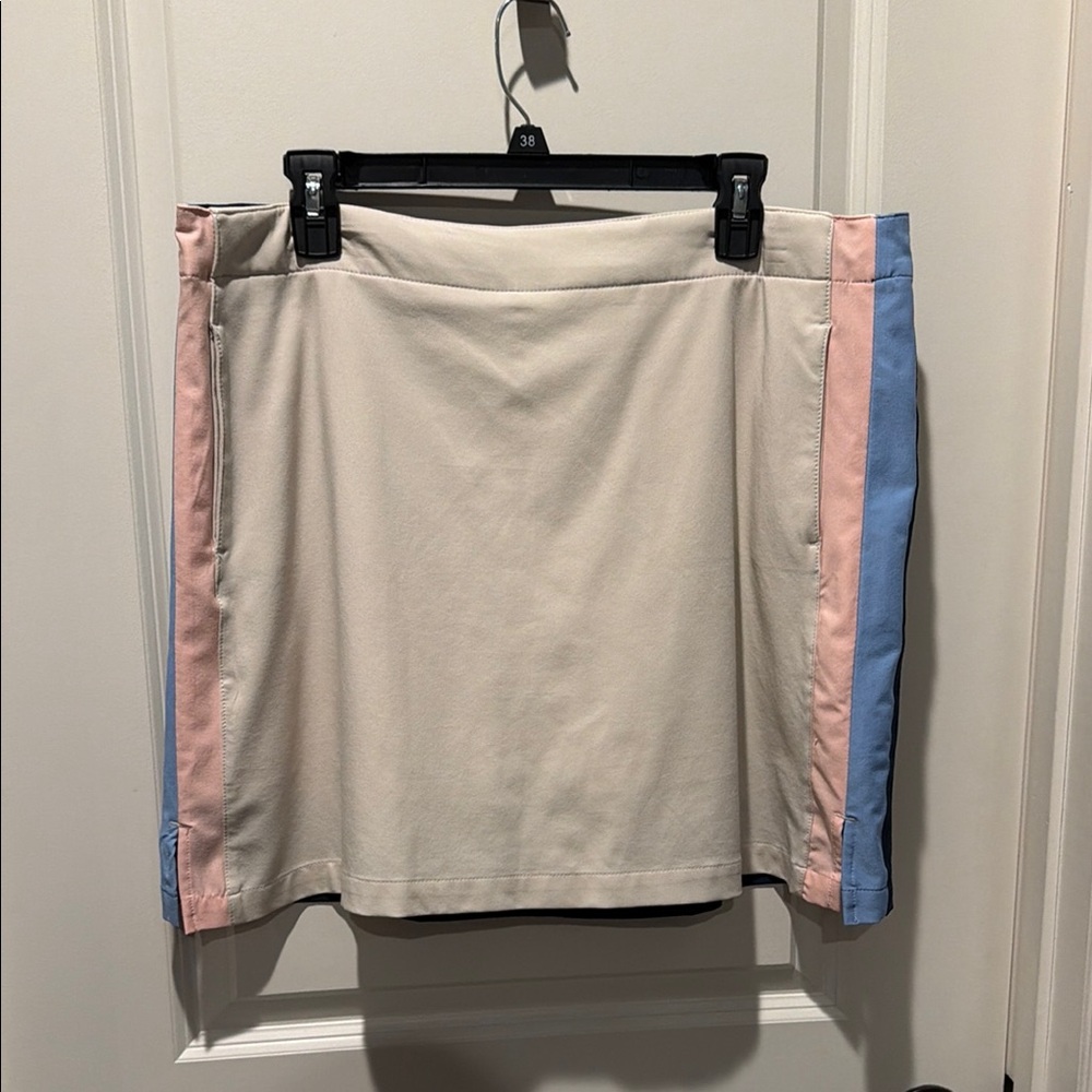 Lady Hagen Cream Mini Skirt with Pink and Blue Side Stripes
